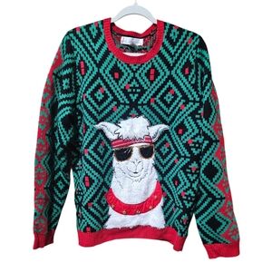Jolly Sweaters Ugly Christmas Llama‎ Sweater Sunglasses Bells Holiday Large